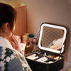 GlowLuxe LED Vanity Case | Portable beauty organizer with adjustable LED mirror for flawless