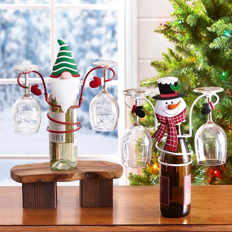 Festive Cheers Wine Glass Holder – Santa & Snowman Design for Festive Tables