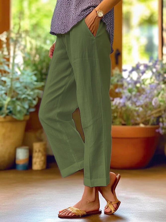 Lightweight Linen Women's Trousers with High Waist and Pockets