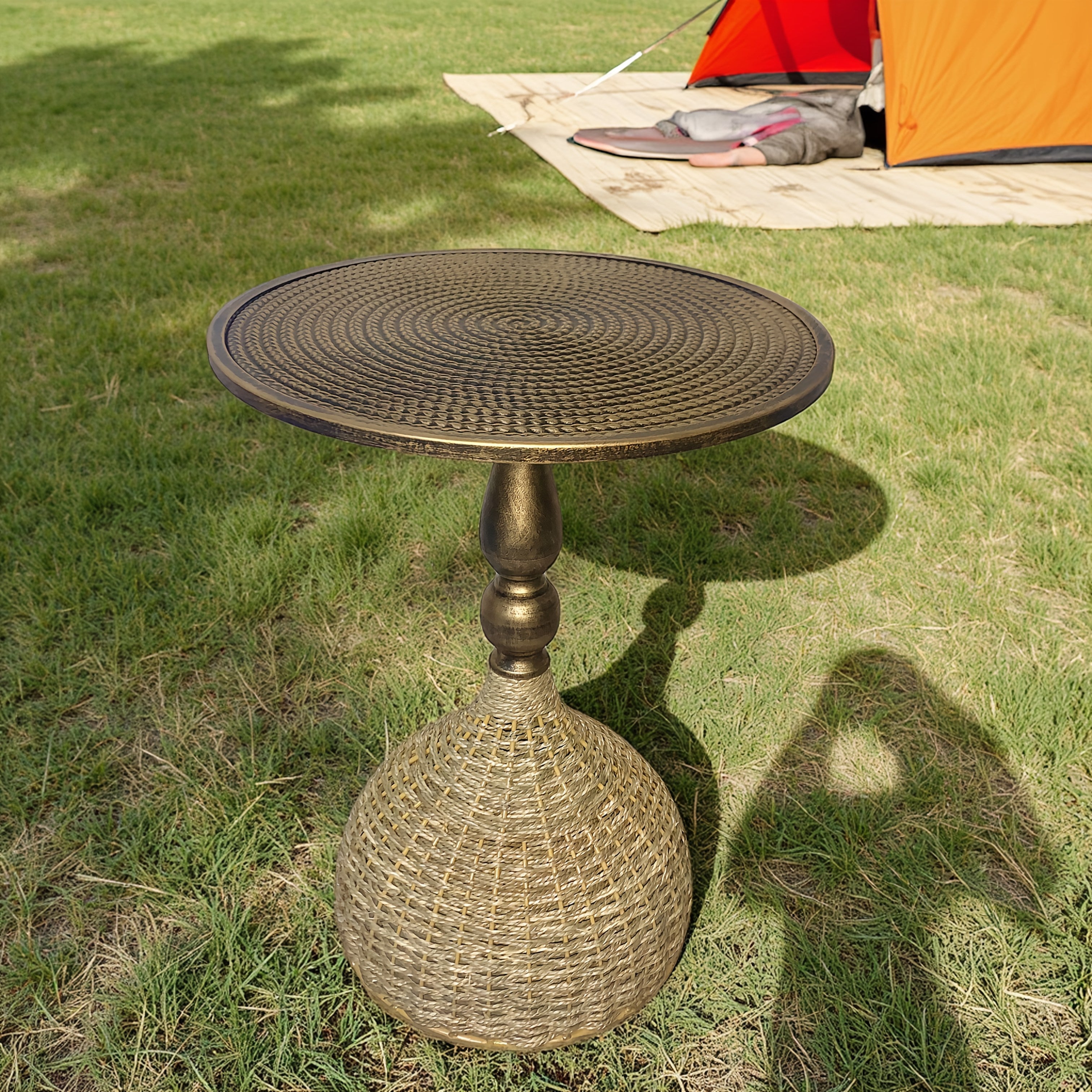 Handmade Water Hyacinth Coffee Table – Antique Bronze Look