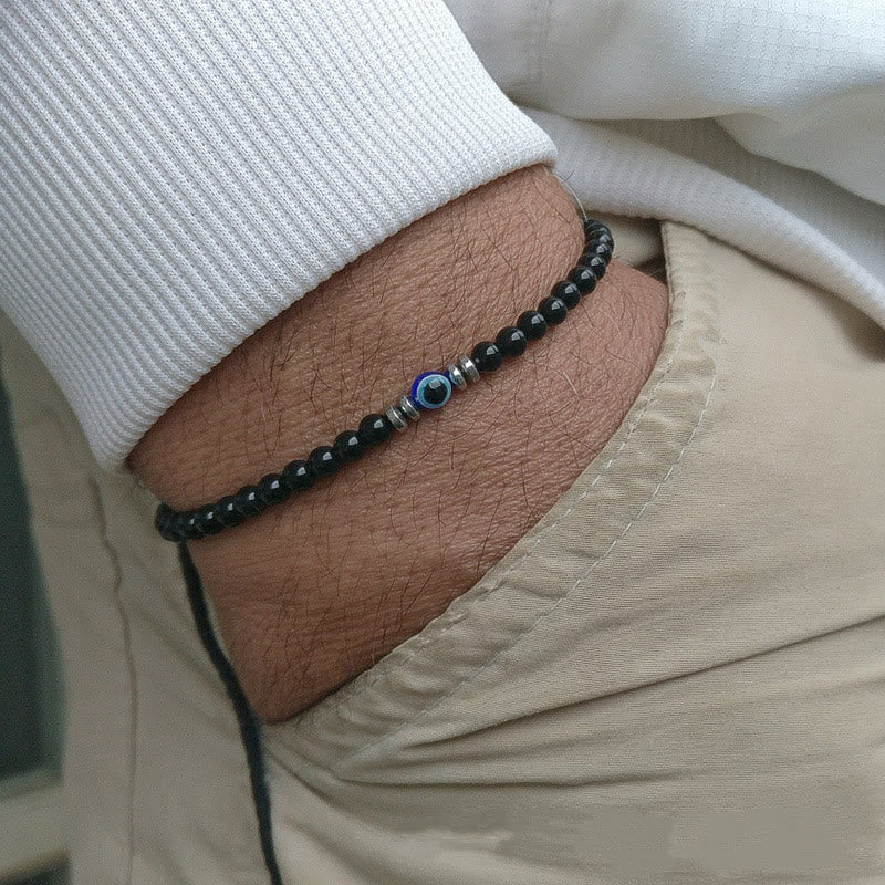 Men's Bracelet Made of 4 mm Natural Stone with Evil Eye Bead – Thor