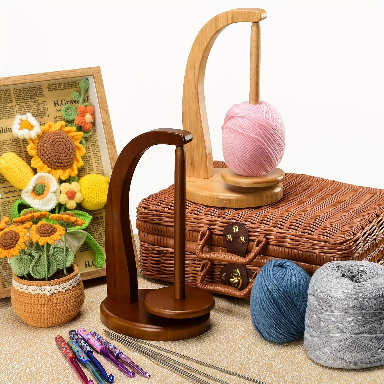 Bamboo Yarn Holder – Handy Storage for Knitting and Crochet Projects