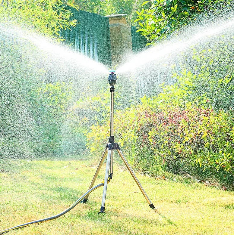 360° Rotating Garden Sprinkler with Adjustable Tripod – Stainless Steel Irrigation System for Large Gardens