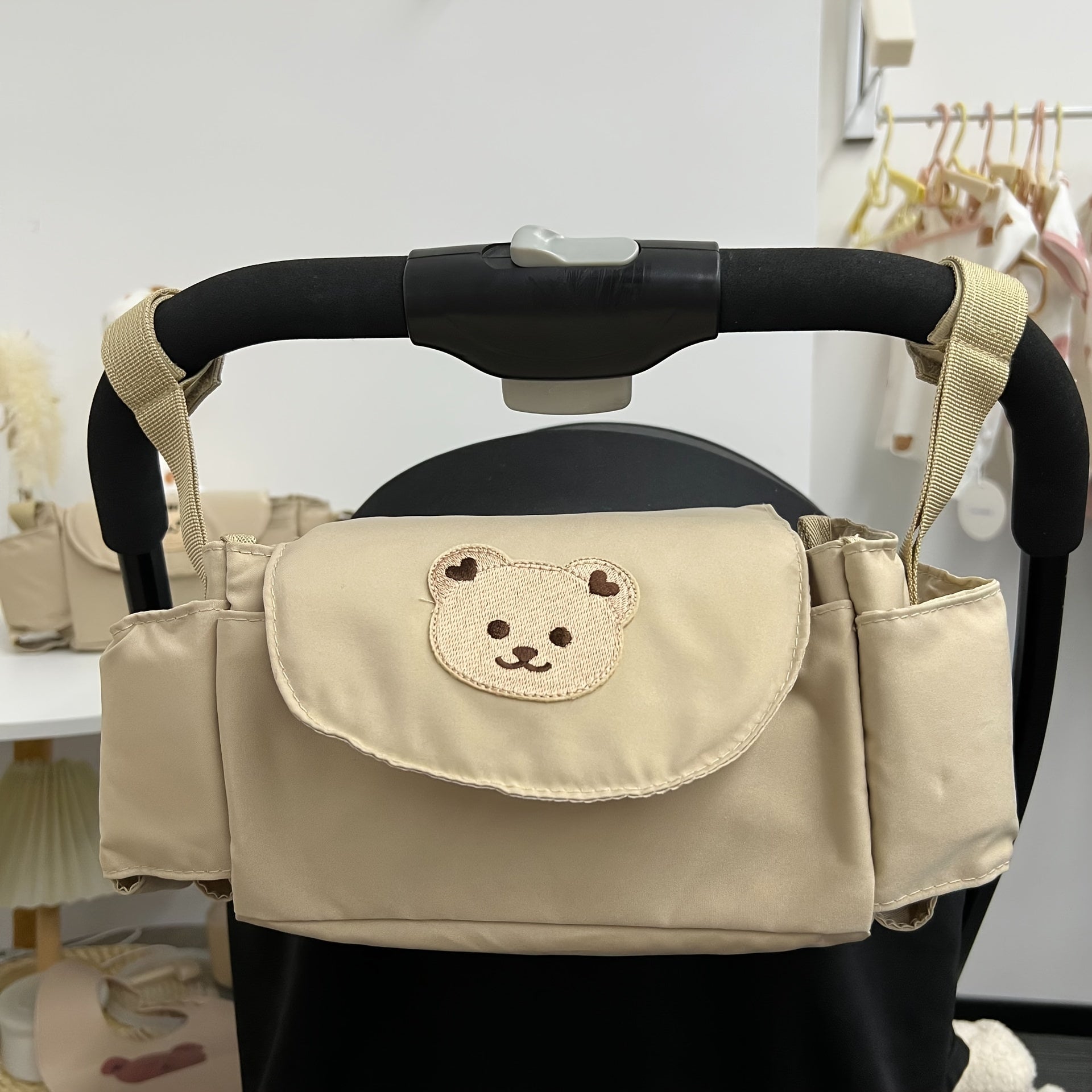 Hanging Pram Bag with Bear Motif – Space-Saving Storage