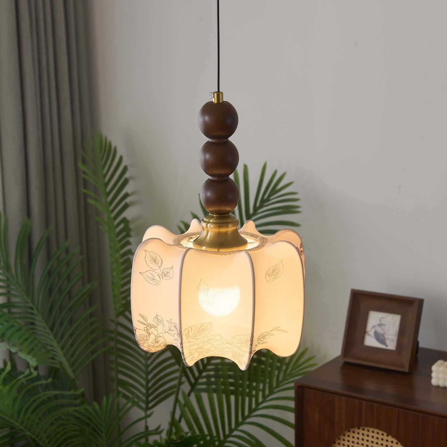 Pendant Light with Glass - Wood & Metal