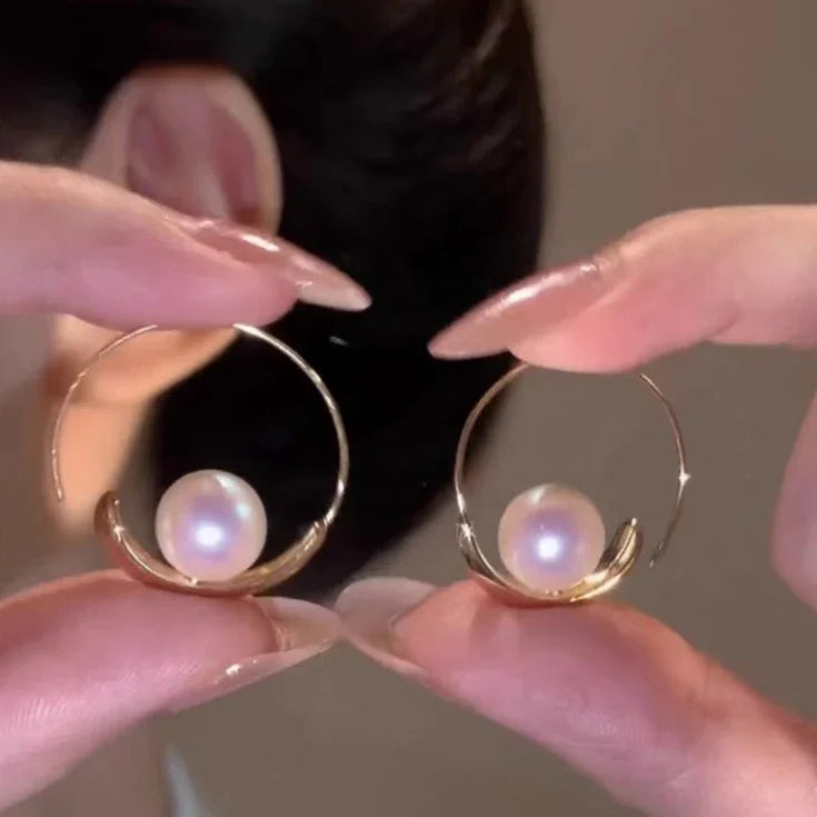 Large Pearl Hoop Earrings – Camille