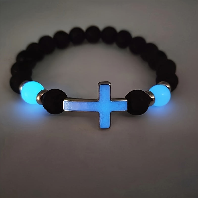 Glow-in-the-Dark Beaded Bracelet with Cross - For a Unique Style