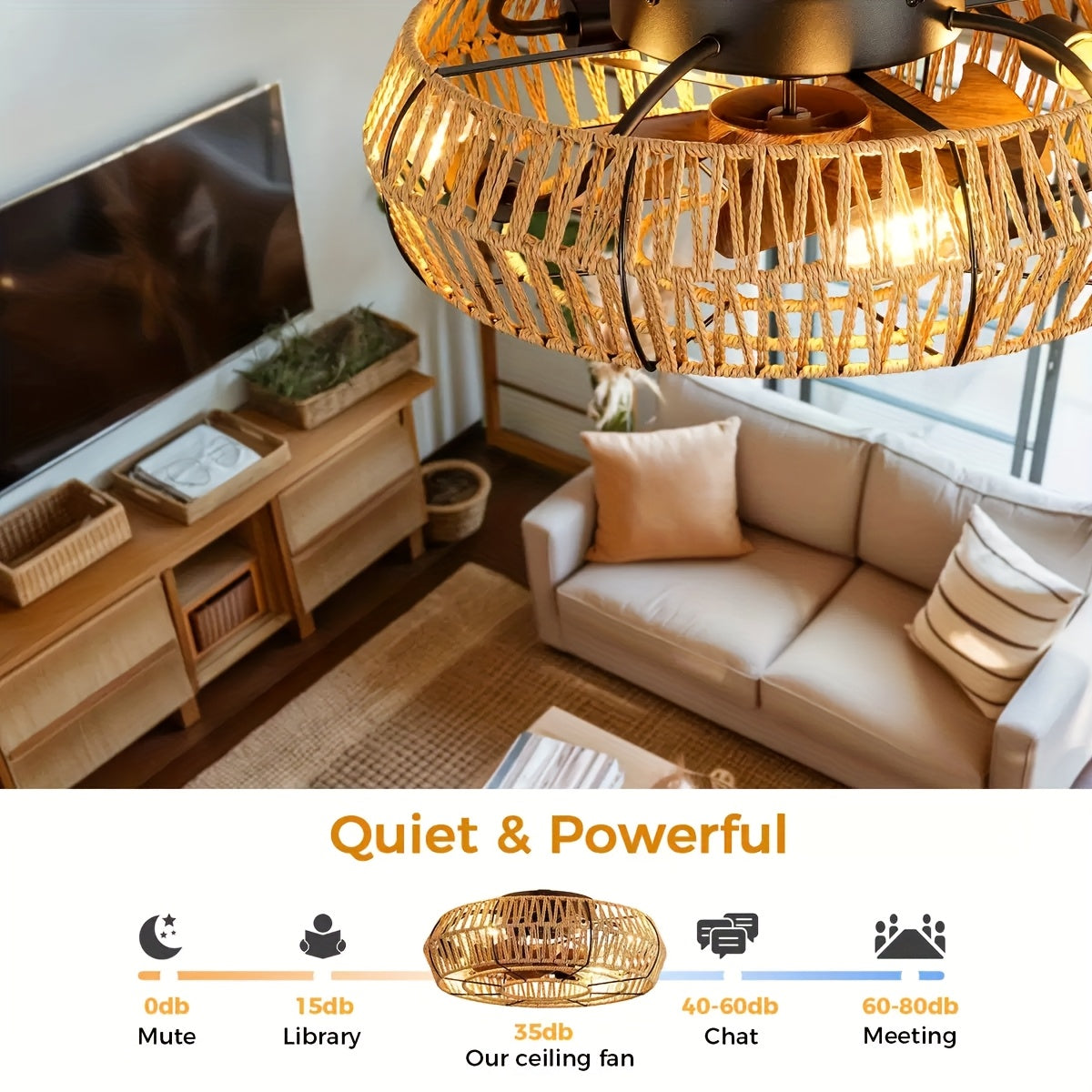 Handwoven Rattan Ceiling Fan – Zen Style and Functionality