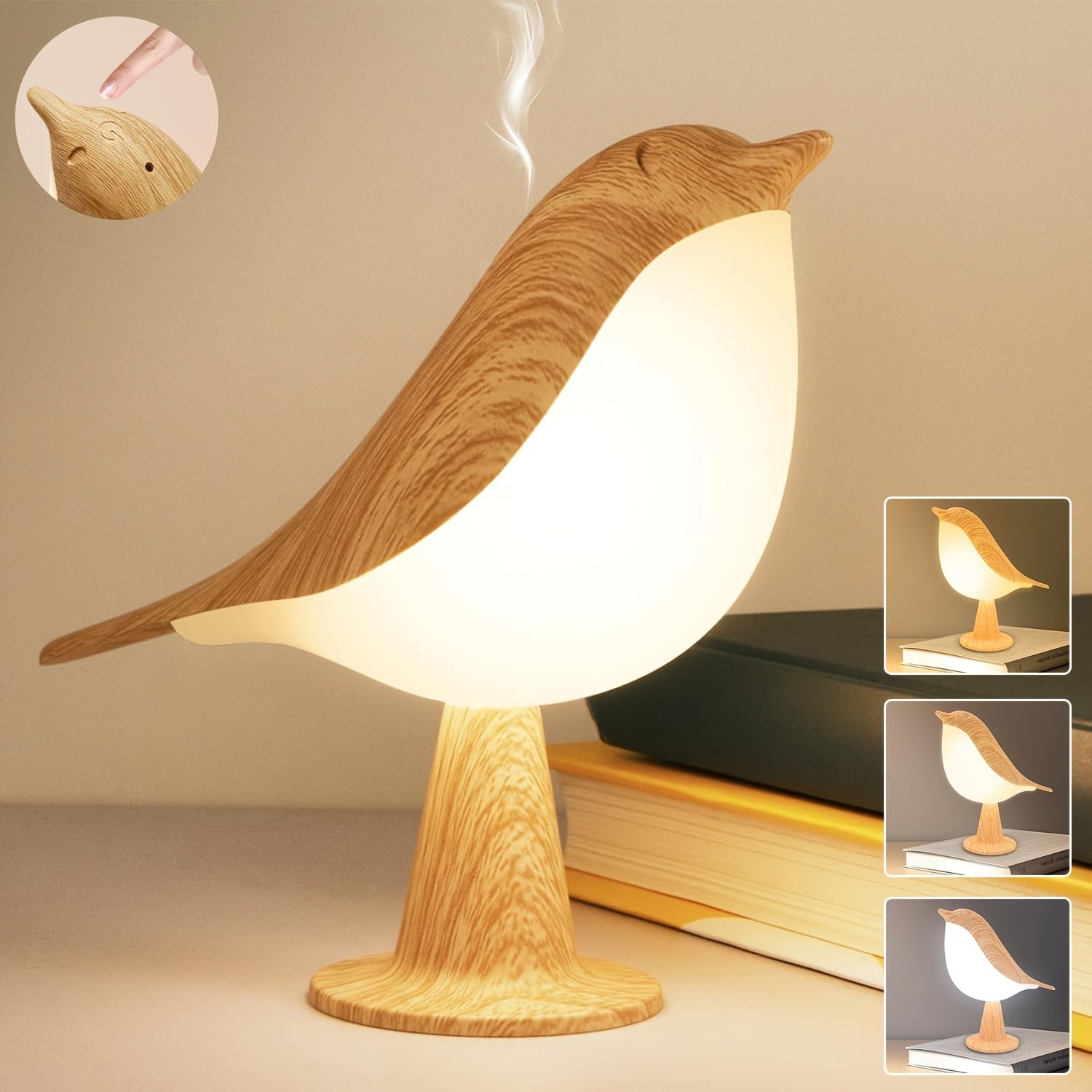 LED Bird Lamp with Aroma Diffuser – USB Rechargeable Night Lamp and Reading Light with 3 Colour Temperatures