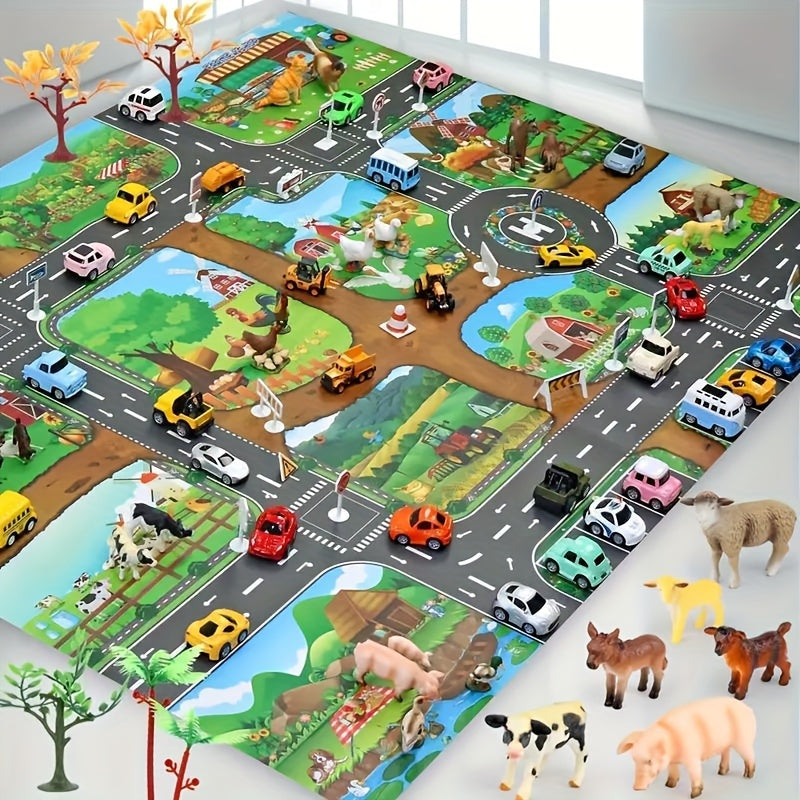 Interactive Play Mat Adventure – Explore Farm and Traffic With Toys