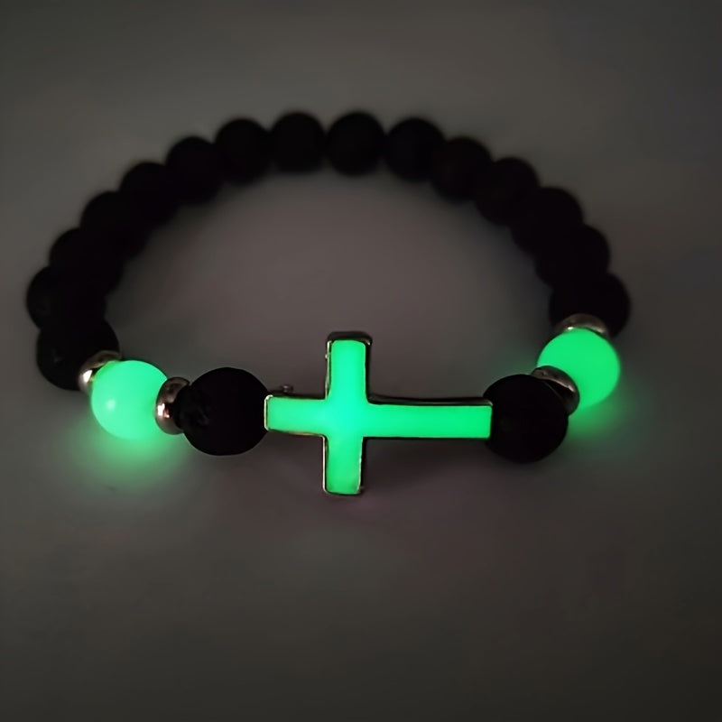 Glow-in-the-Dark Beaded Bracelet with Cross - For a Unique Style