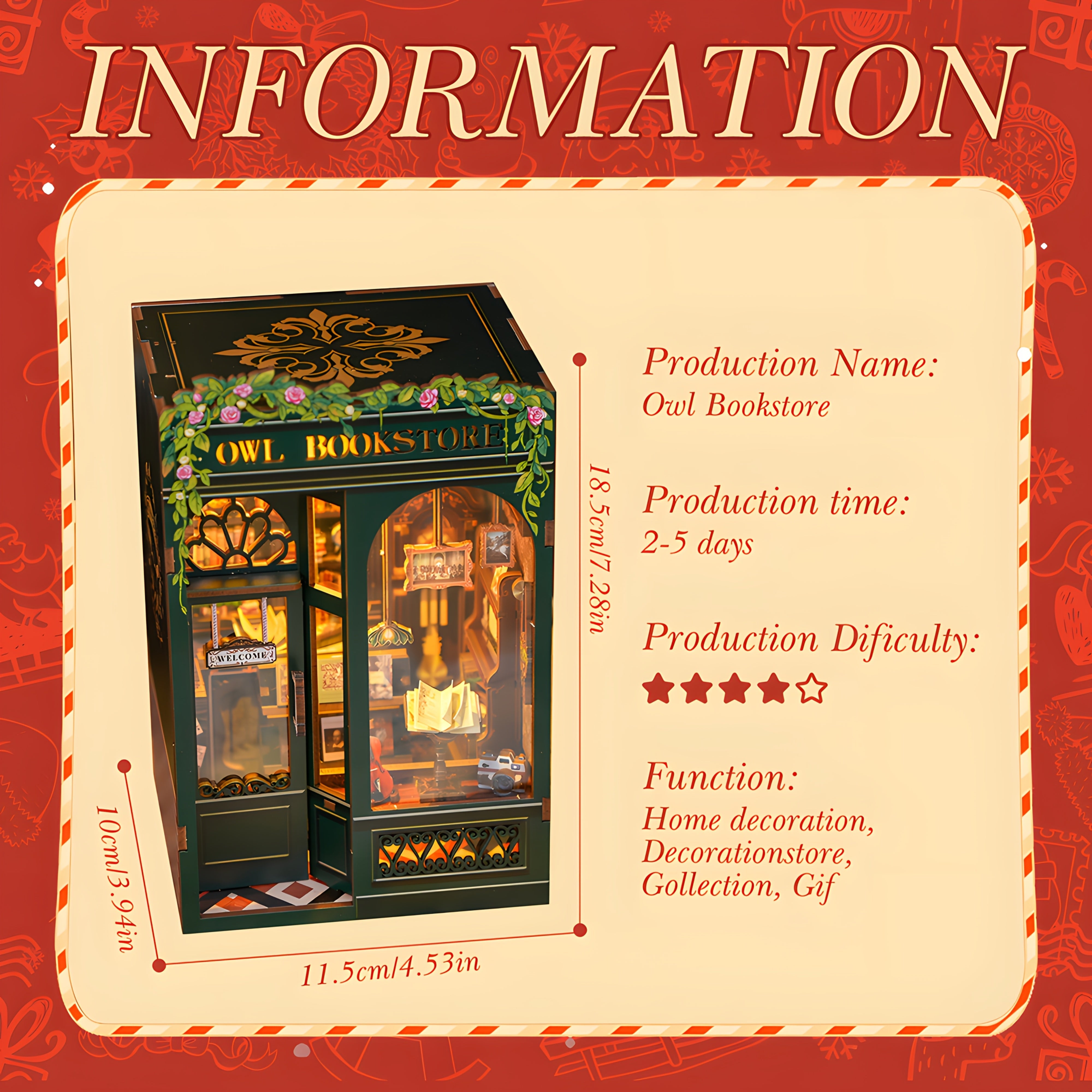 DIY Miniature Owl Bookshop – 3D Wooden Kit with Lighting for Creative Decoration