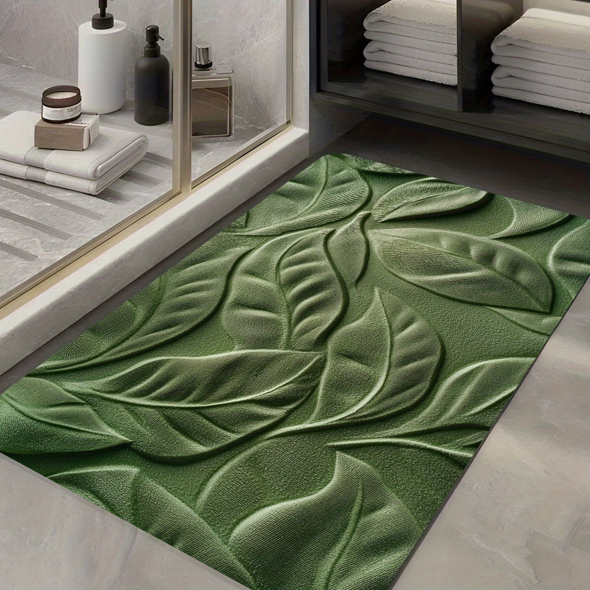 Diatomaceous Earth Bath Mat with Green Leaf Pattern – Absorbent and Quick-Drying