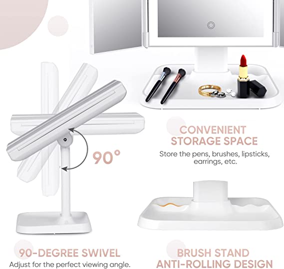 Lumière Make-up Mirror with LED Lighting – Adjustable Magnification and Stylish Storage