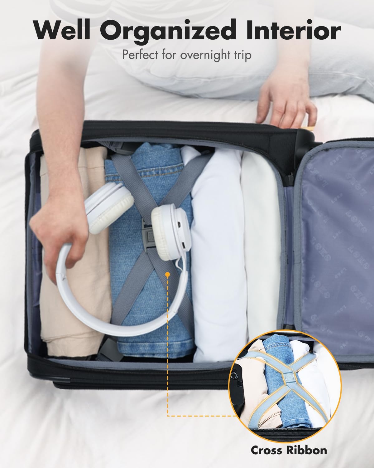 Airline-approved under-seat luggage with spinner wheels and laptop compartment