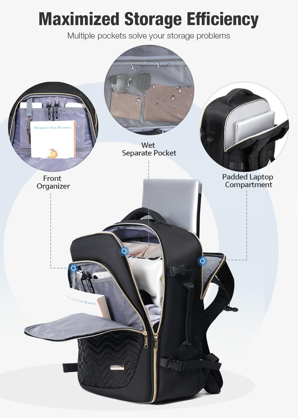 40L Flight-Compatible Travel Trolley with 6 Packing Cubes and Laptop Compartment