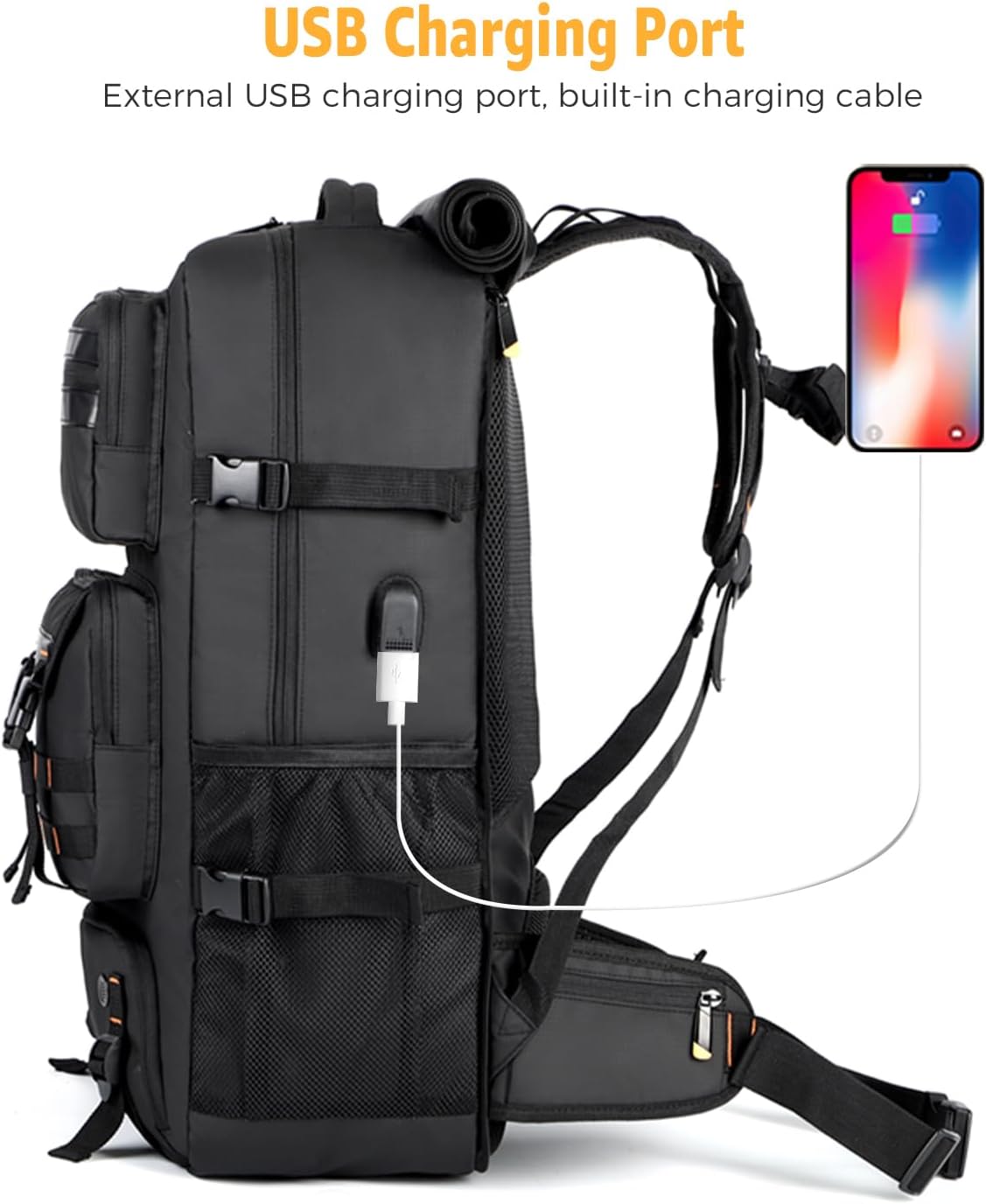 50L Airline Approved Travel Backpack with Shoe Compartment and Convertible Carry Strap