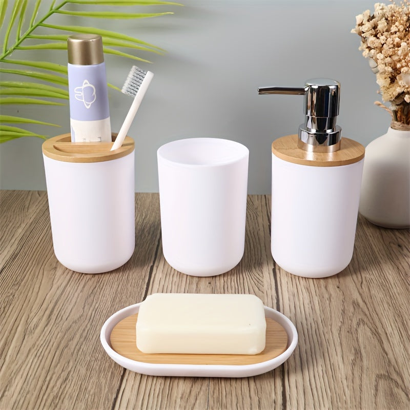Bathroom Accessories Set with Bamboo Lid – 4-Piece Set for Bathroom Décor