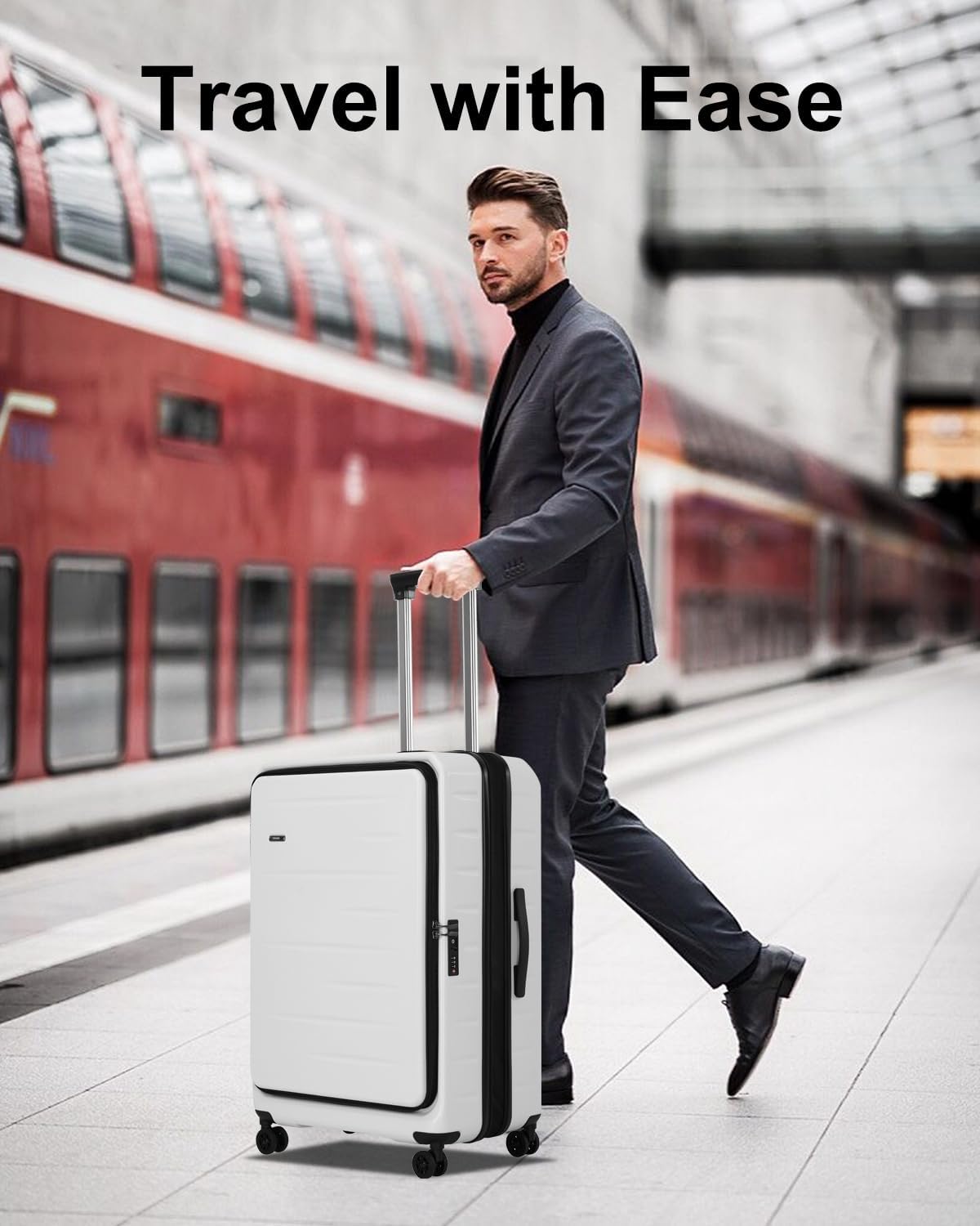 Expandable Hard Shell Suitcase with Front Pocket and TSA Lock