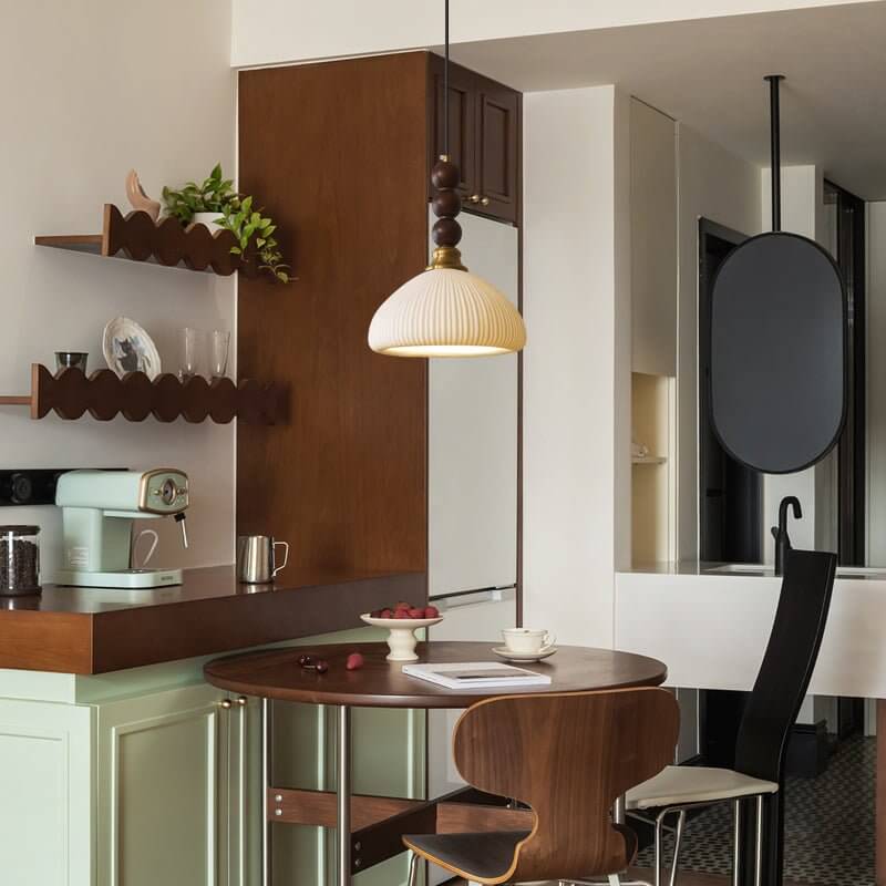 Pendant Light with Glass - Wood & Metal