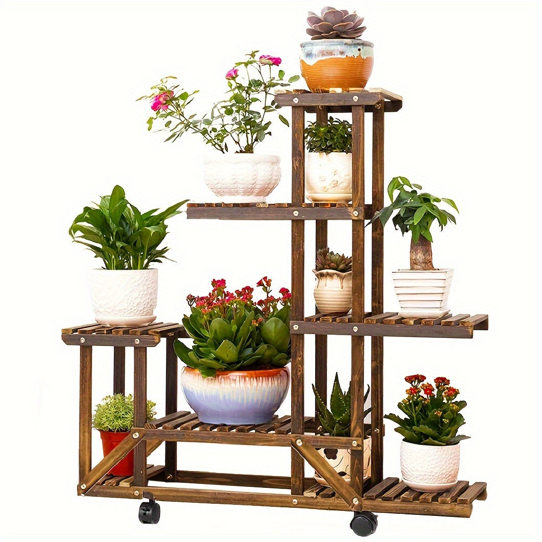 Robust 6-Tier Wooden Plant Stand – Carbonised Treatment