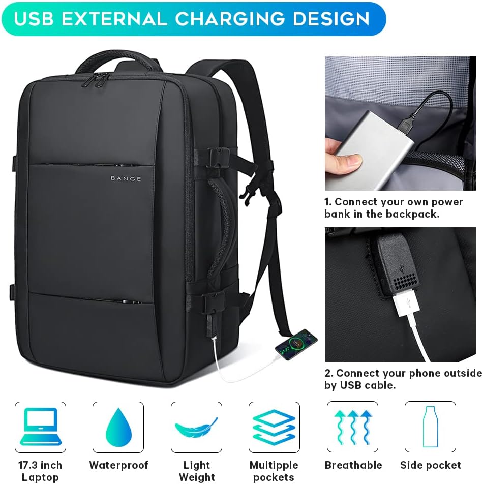 Expandable 26–45L Waterproof Travel Backpack with Laptop Compartment & Duffle Option