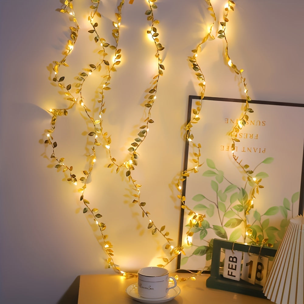 Golden Leaves Fairy Lights - Elegant Lighting for Table Settings and Celebrations
