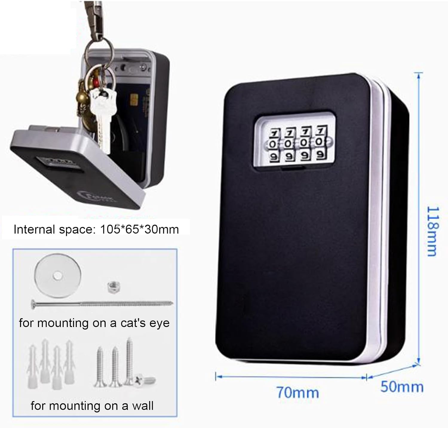 Key Lock Box for Outdoors – Secured Key Cabinet with Adjustable Code for Home, Includes Mounting Kit (Wall-mounted)