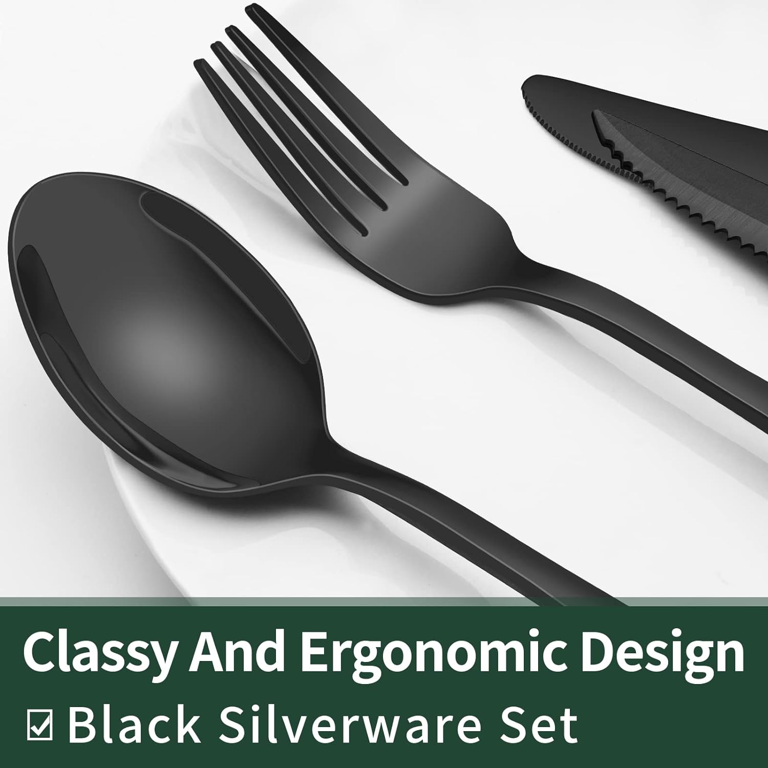 24-Piece Black Cutlery Set in Stainless Steel