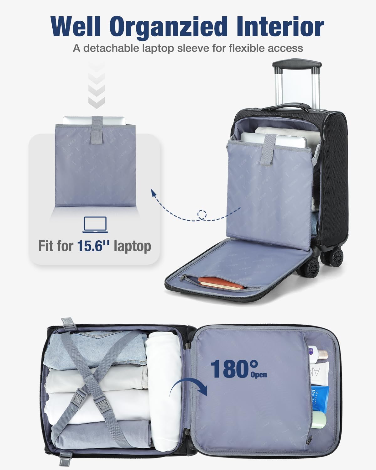 Soft Expandable Cabin Suitcase with Wheels – Lightweight & Airline Approved