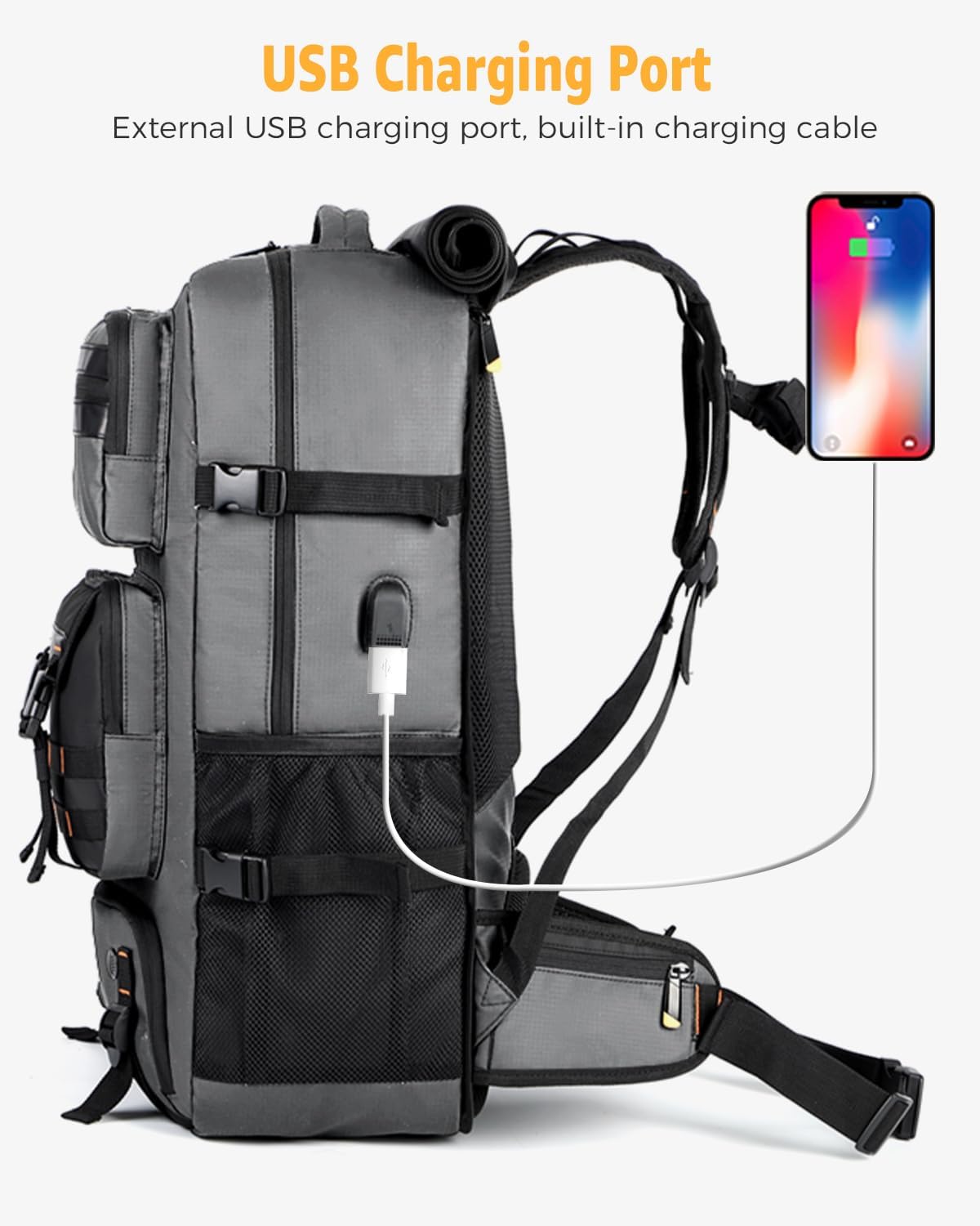 50L Flight-Ready Convertible Travel Backpack with Shoe Compartment & USB Port