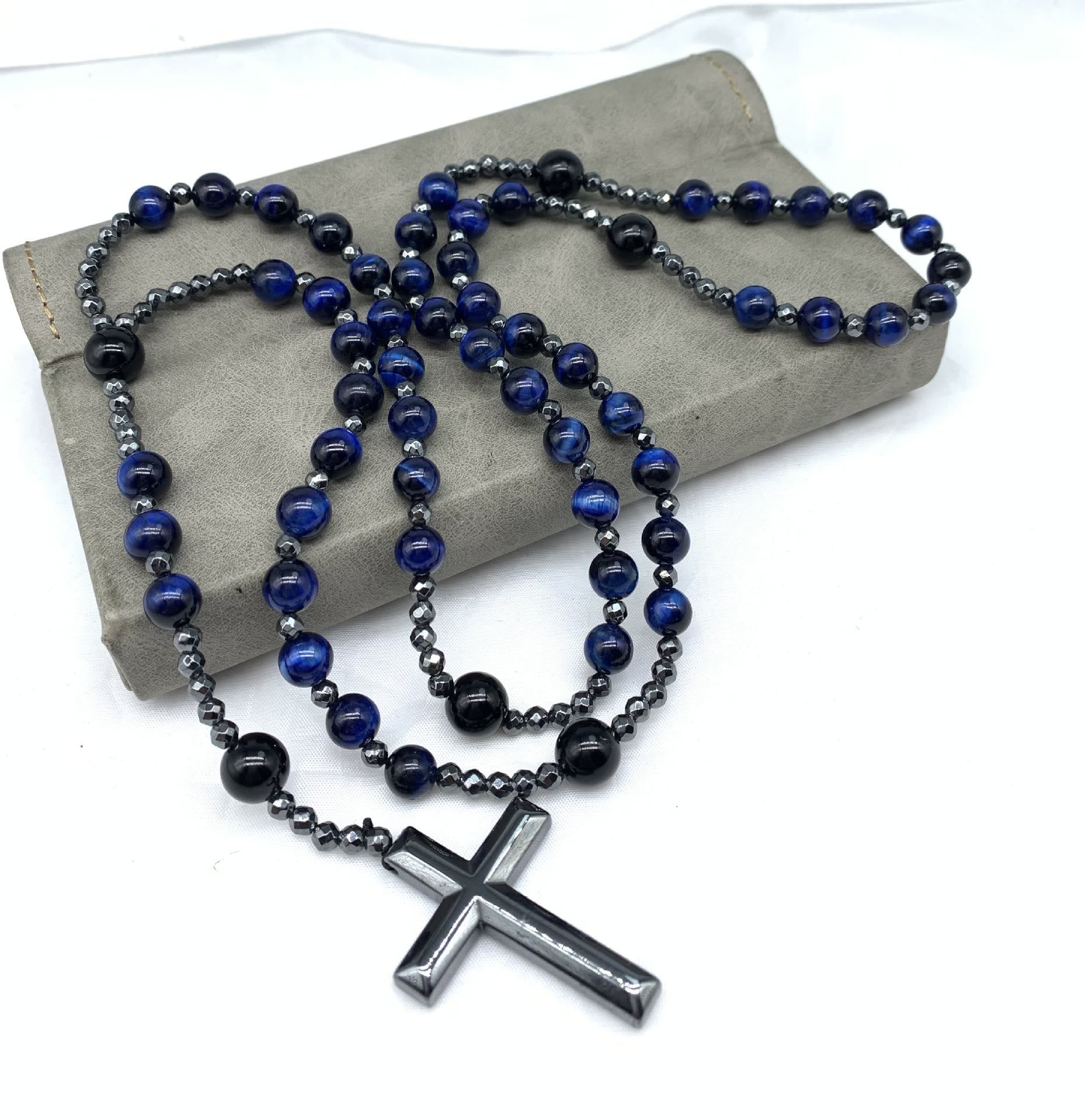 Tiger's Eye and Lapis Lazuli Cross Rosary Necklace for Men – Orion