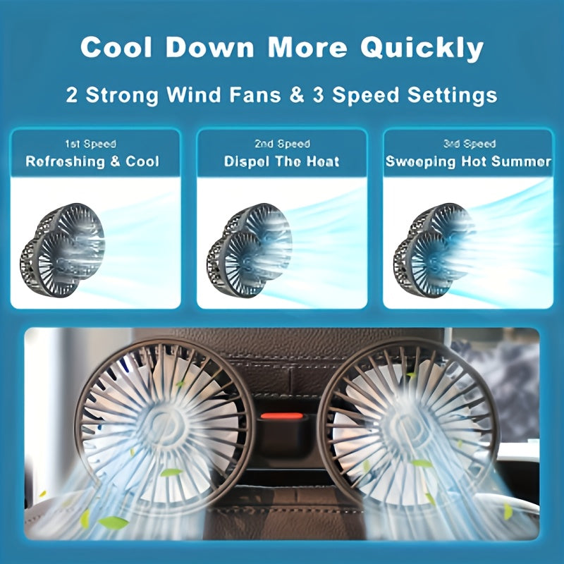 Portable Dual Car Fan – 5-Blade 360° Rotatable Ultra-Quiet