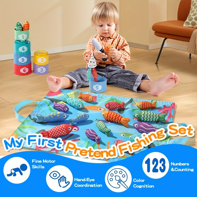 Children's Fabric Fishing Game – Plush Fish and Stacking Cups for Educational Fun
