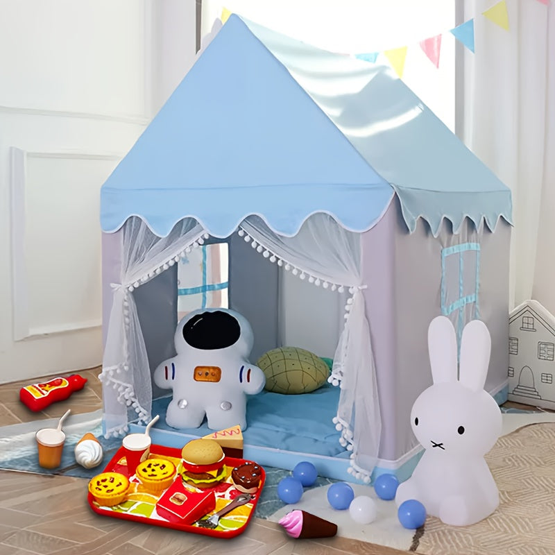 Play Tent for Children – Cheerful Blue Princess House with Burger Play Set for Hours of Fun