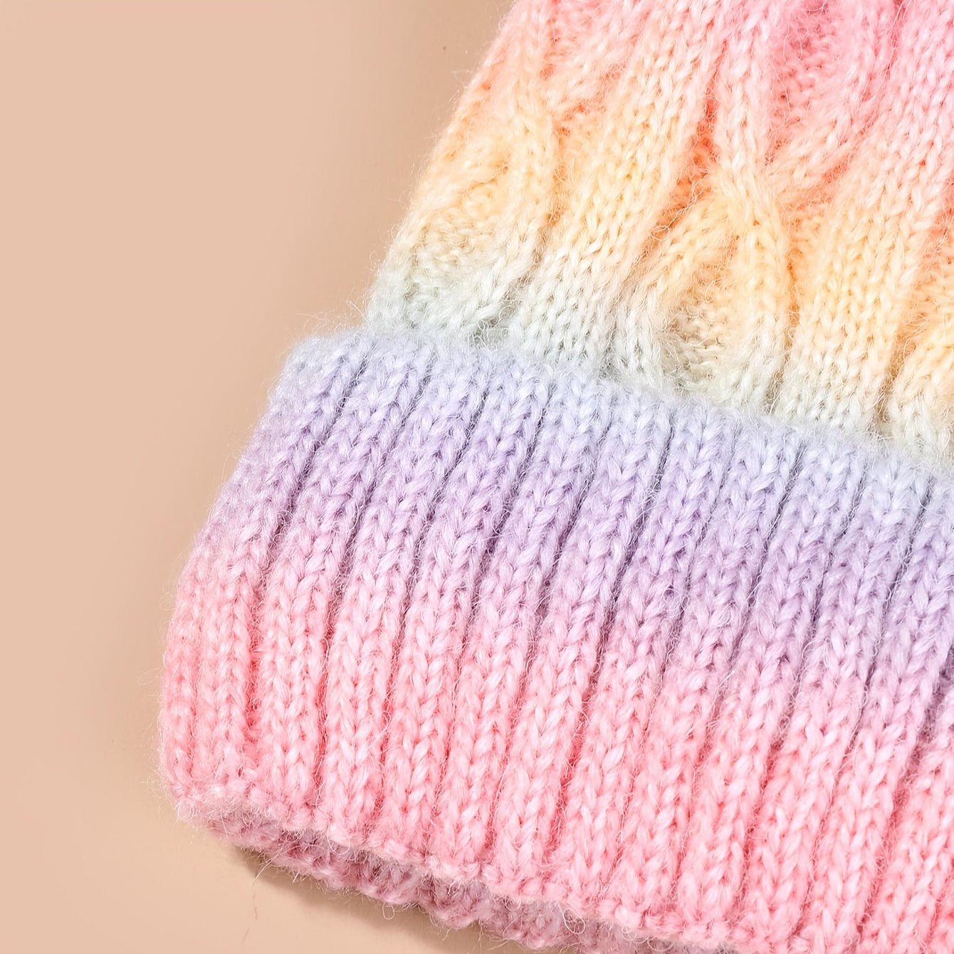 Lana Rainbow Beanie for Girls - Knitted Hat with Pom Pom and Thick Material for Winter
