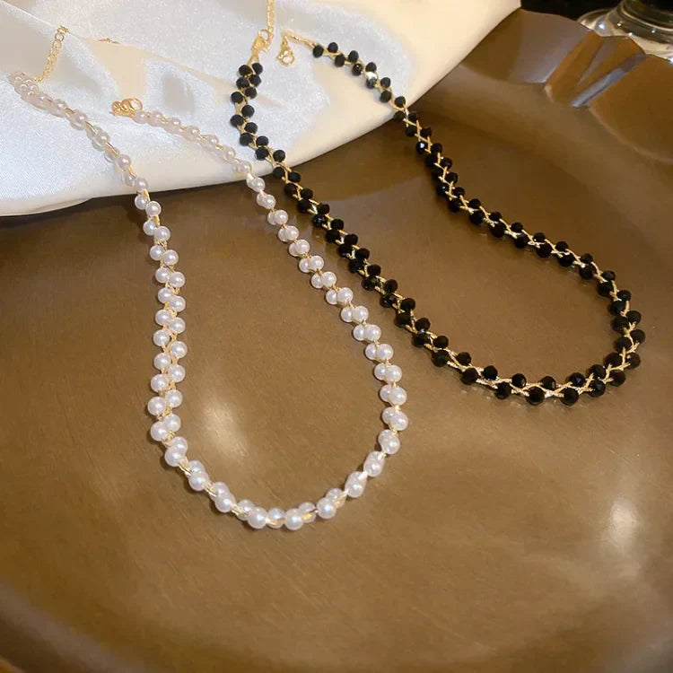 Double Crystal and Pearl Necklace – Amira