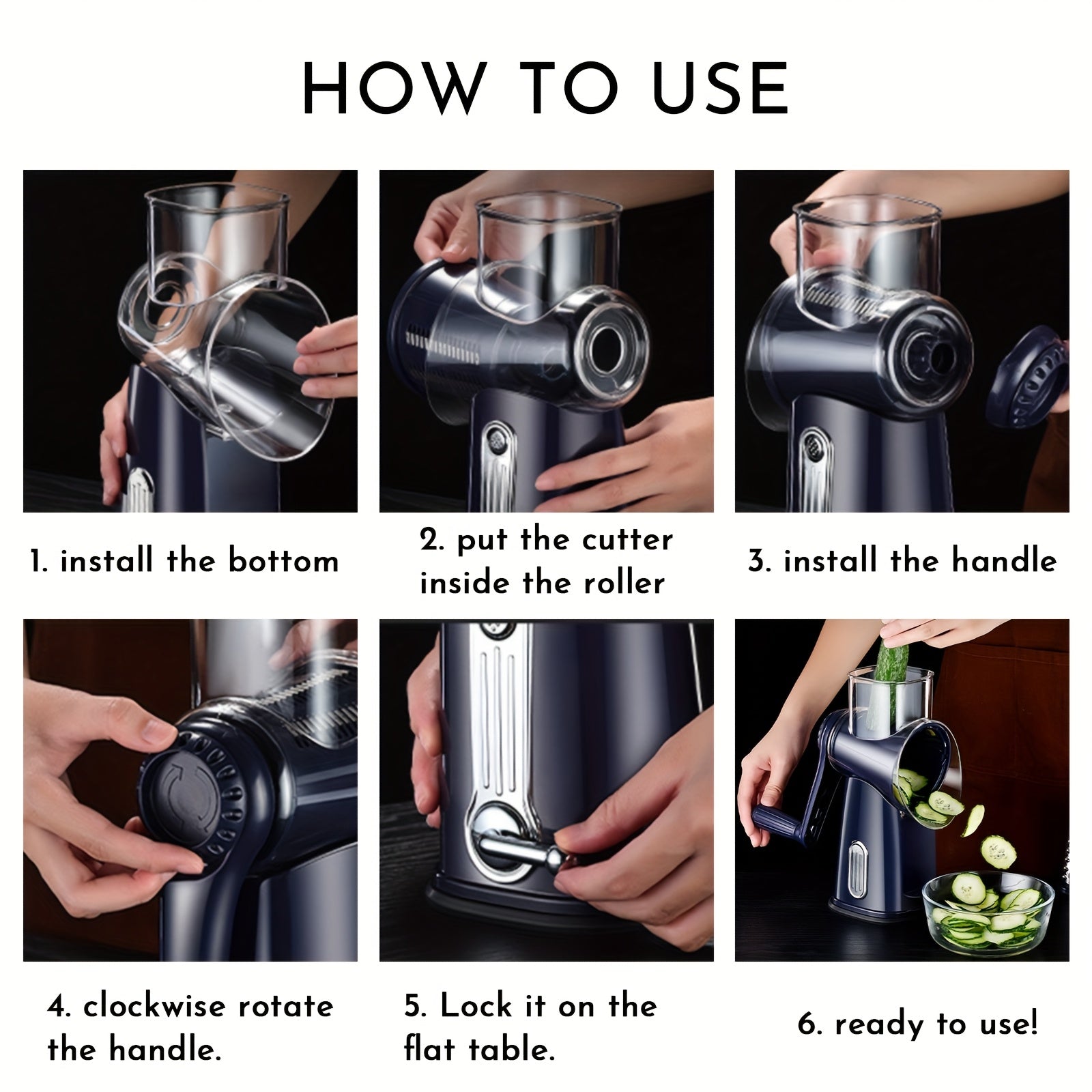 Multifunctional Rotating Kitchen Grater – 5-in-1 Cheese Grater and Vegetable Slicer with Non-Slip Base