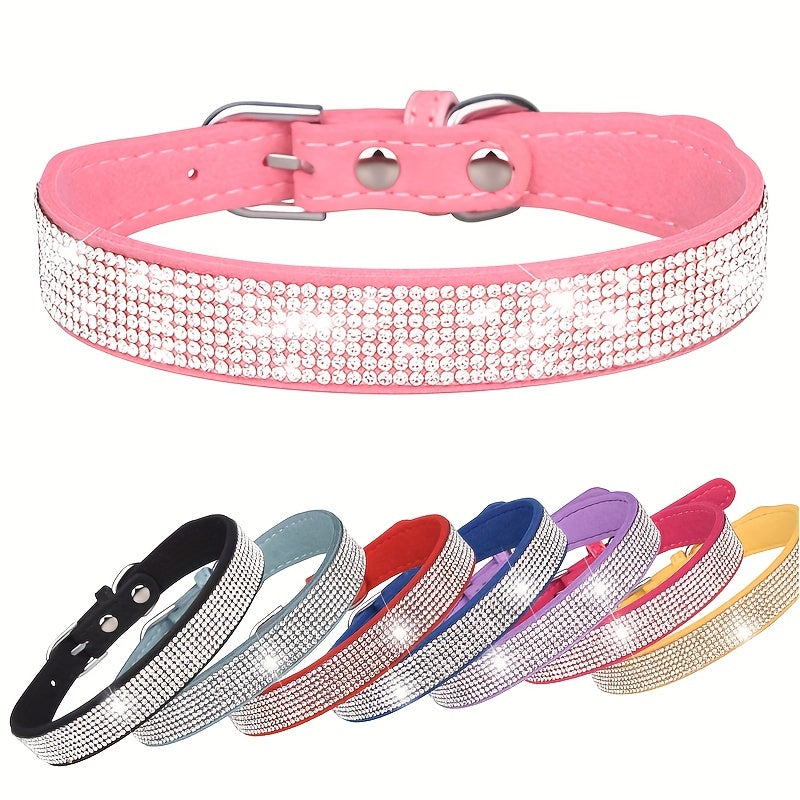 Adjustable Leather Dog Collar with Rhinestones – Strong and Durable