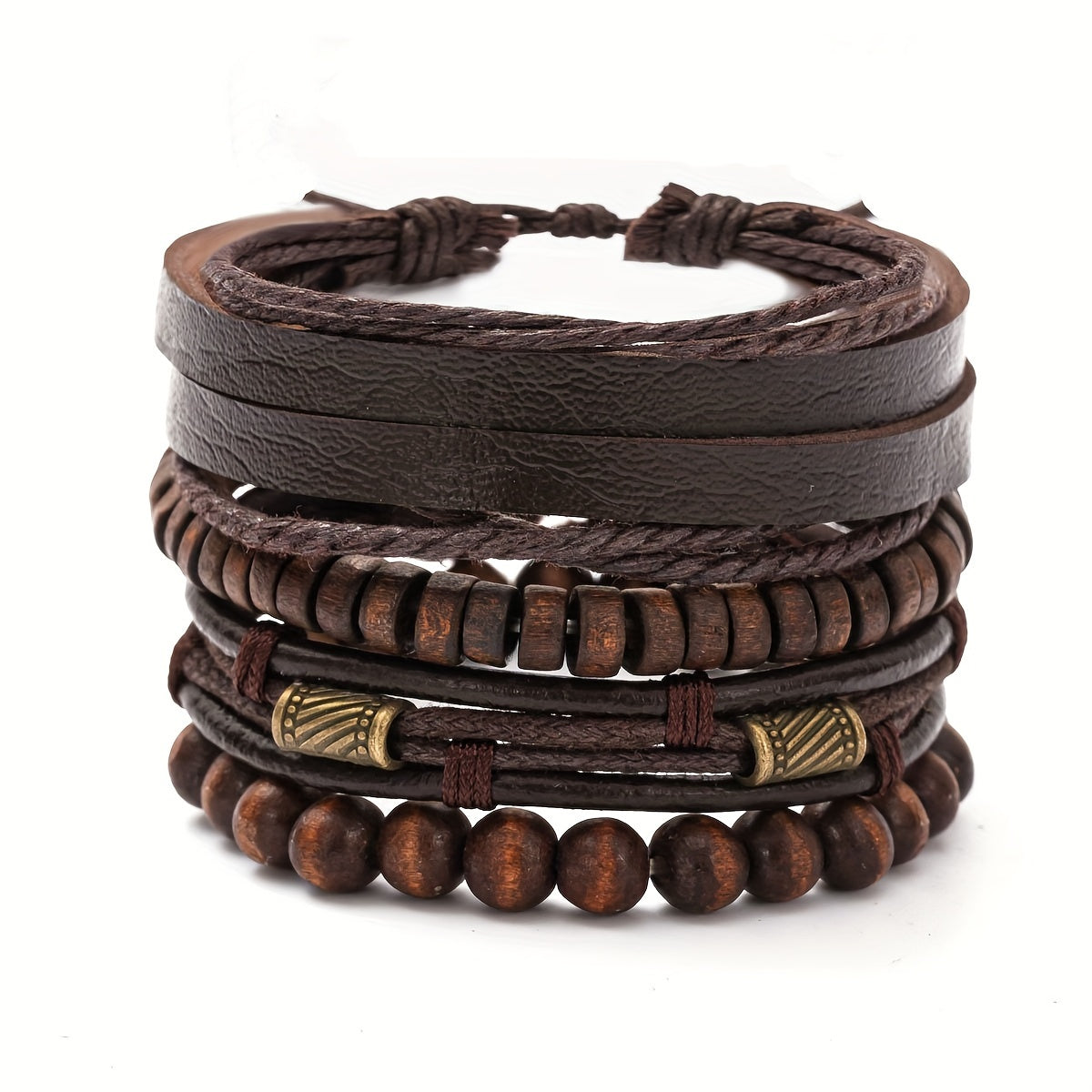 Stylish Leather and Wooden Bracelet Set - For the Modern Man