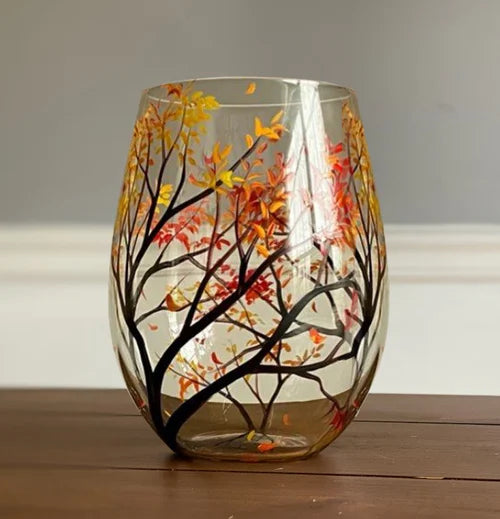 Sandsberg | Wine Glass Four Seasons Tree - Hand-Painted Art