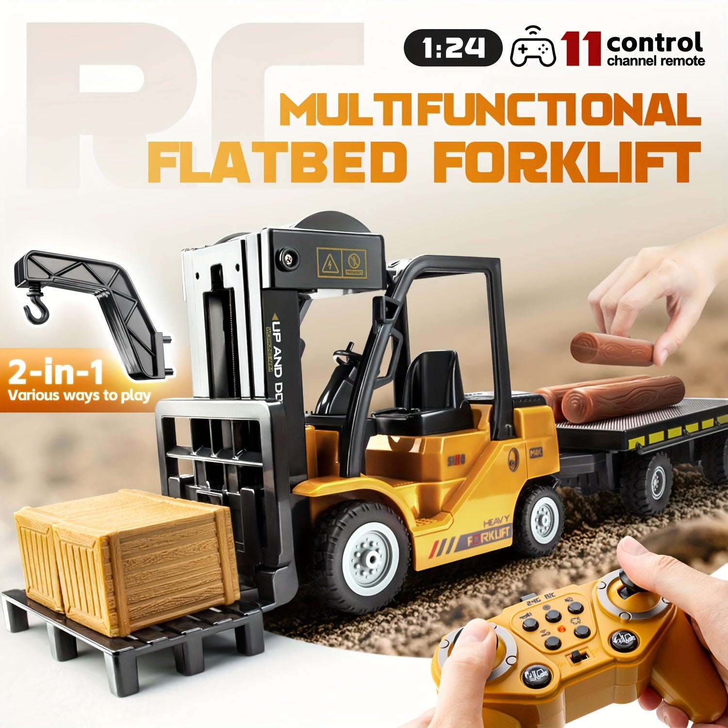 Heavy Duty Remote Control Forklift – 1:24 Scale with Lights & Trailer
