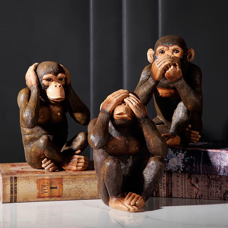 Chimpanzee Figurines Set of 3 - Playful and Realistic for Your Interior