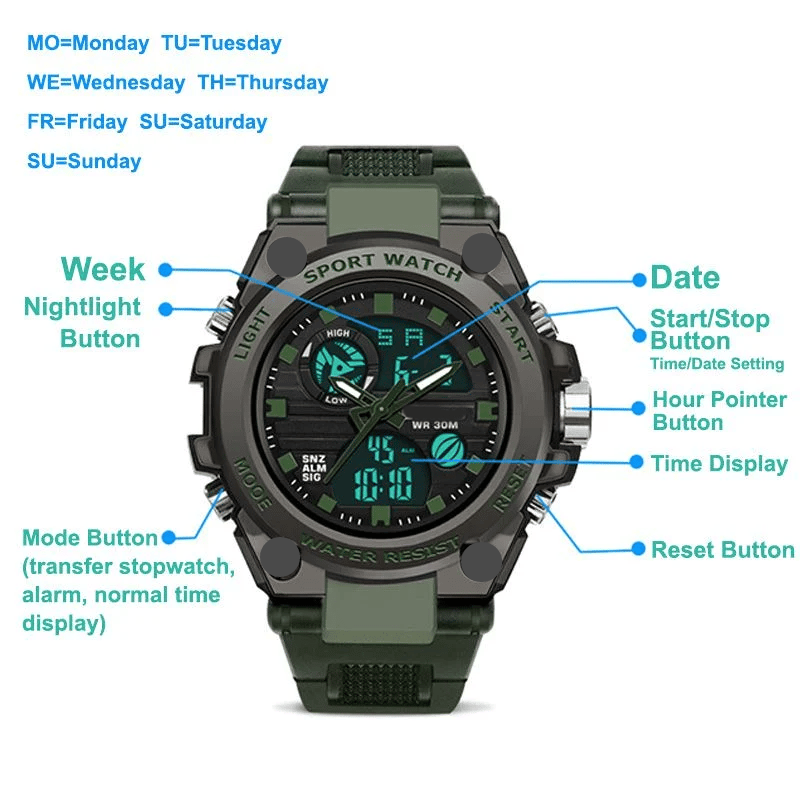 ⌚Sporty Dual-Display Mode Multifunctional Waterproof Illuminated Men's Wristwatch