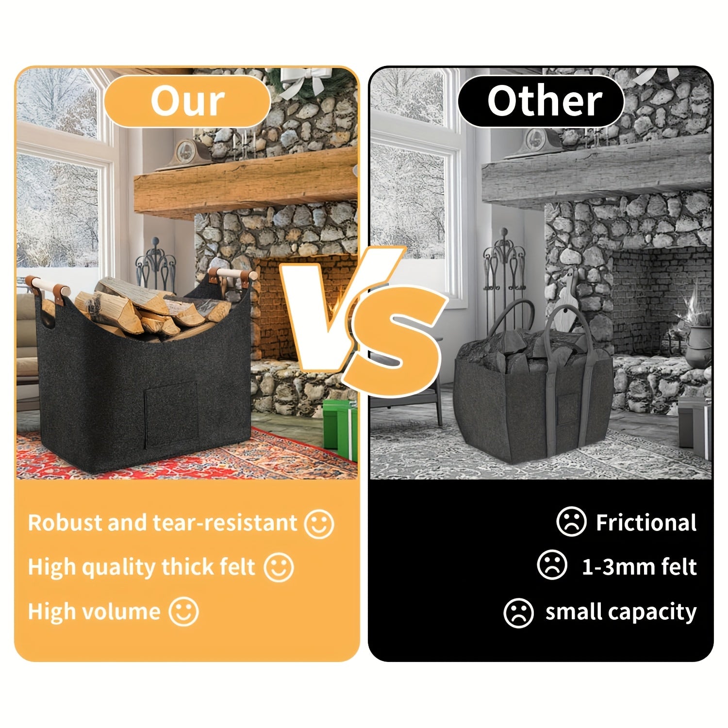 Foldable Felt Basket XL with Wooden Handles – Sustainable and Stylish Wood Carrier for Indoor Use