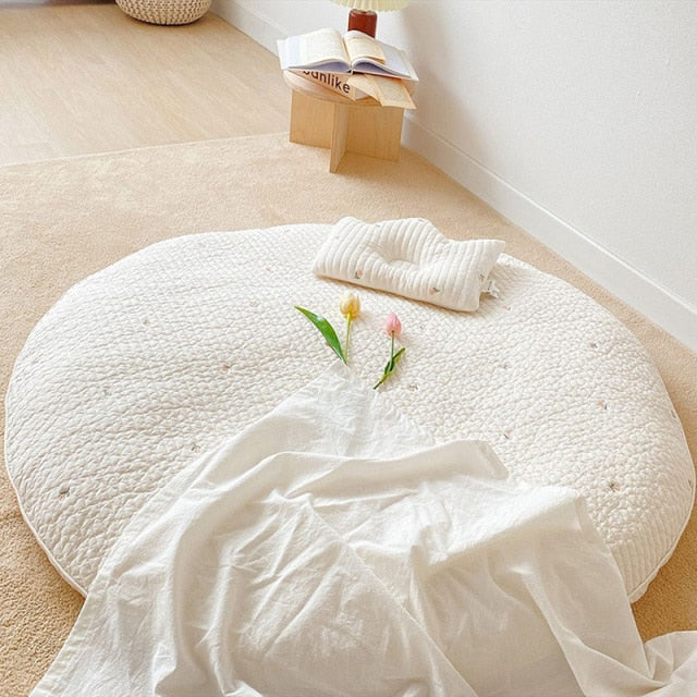 Padded Cotton Baby Play Mat with Animal Motif Embroidery – 80 cm