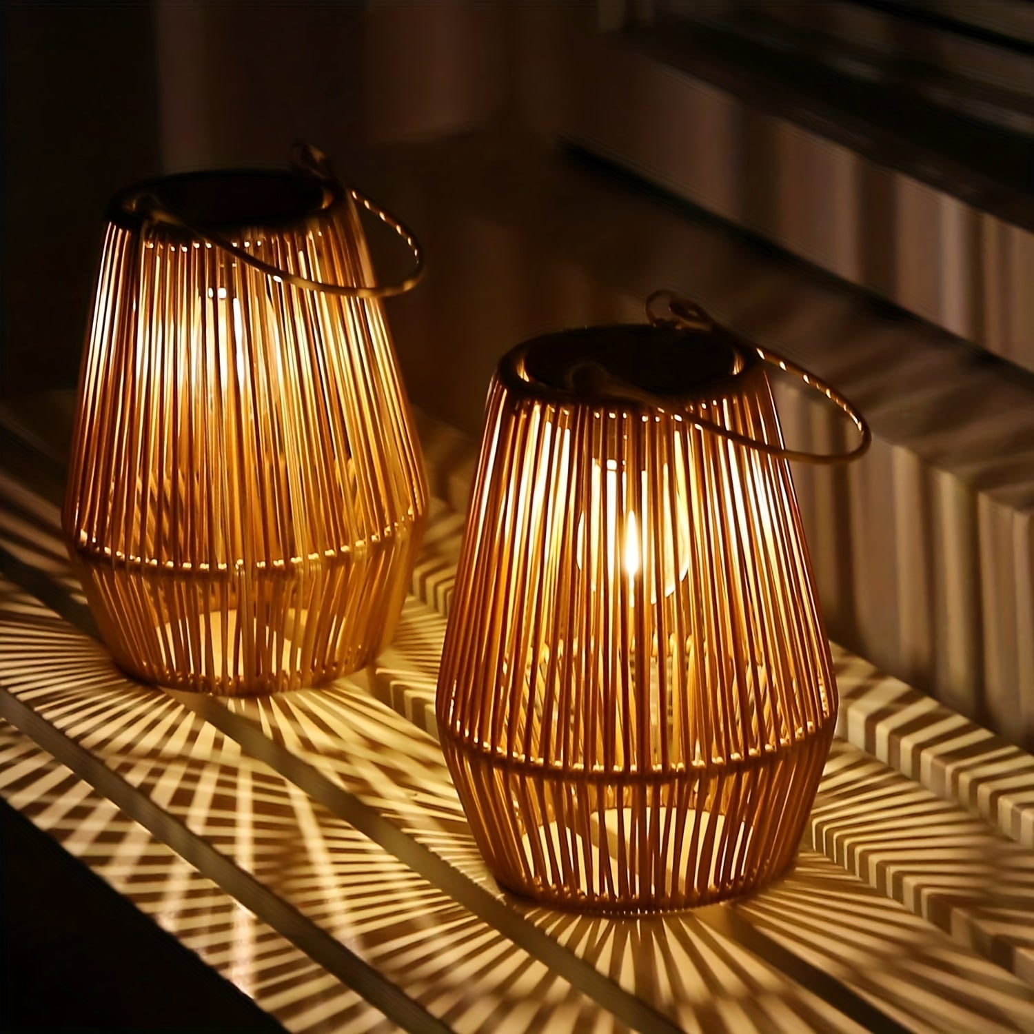 Boho Solar Hanging Lanterns Set – Sustainable Wicker Lanterns for Garden and Balcony