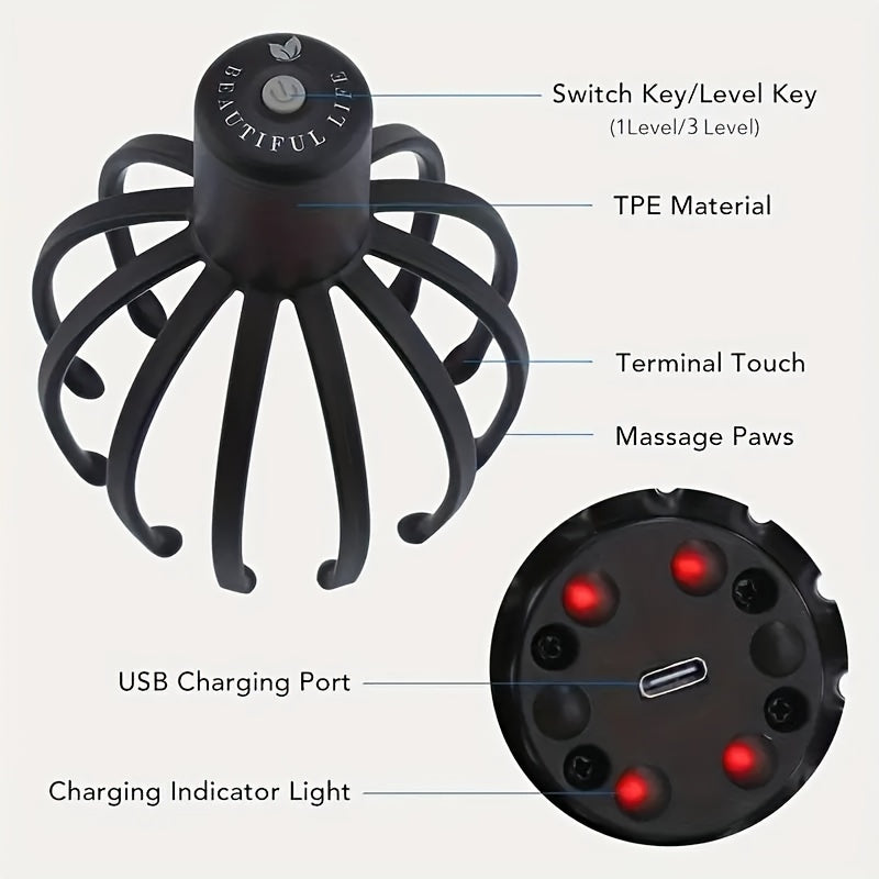 Electric Octopus Scalp Massager – USB Rechargeable and Compact