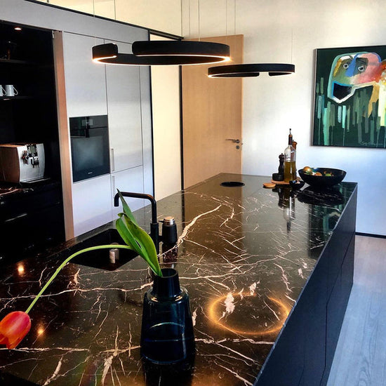 LumaHalo - Modern LED Pendant Light - Circular Design in Black/White/Gold