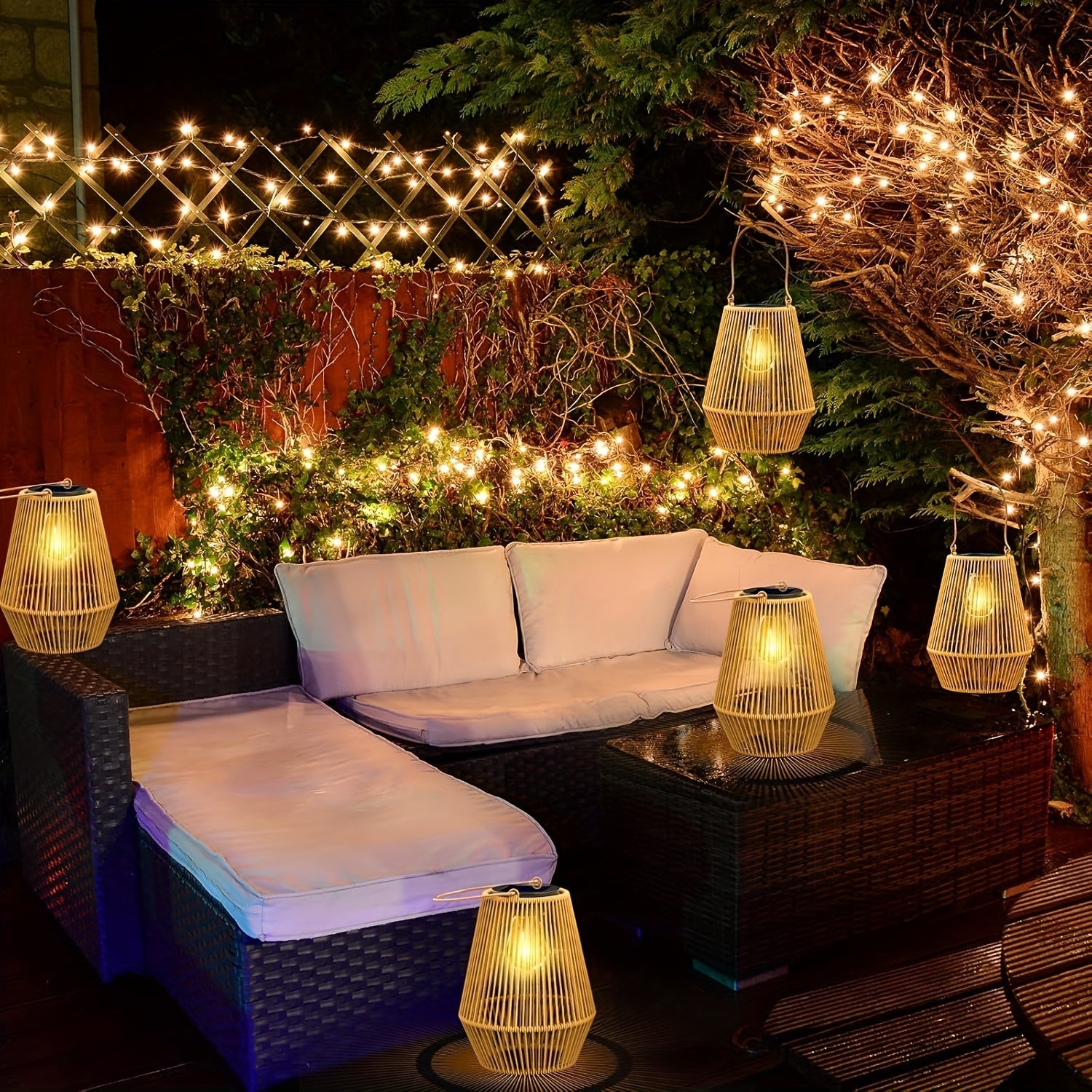 Solar Woven Lanterns – Elegant Hanging Lighting for Garden and Patio